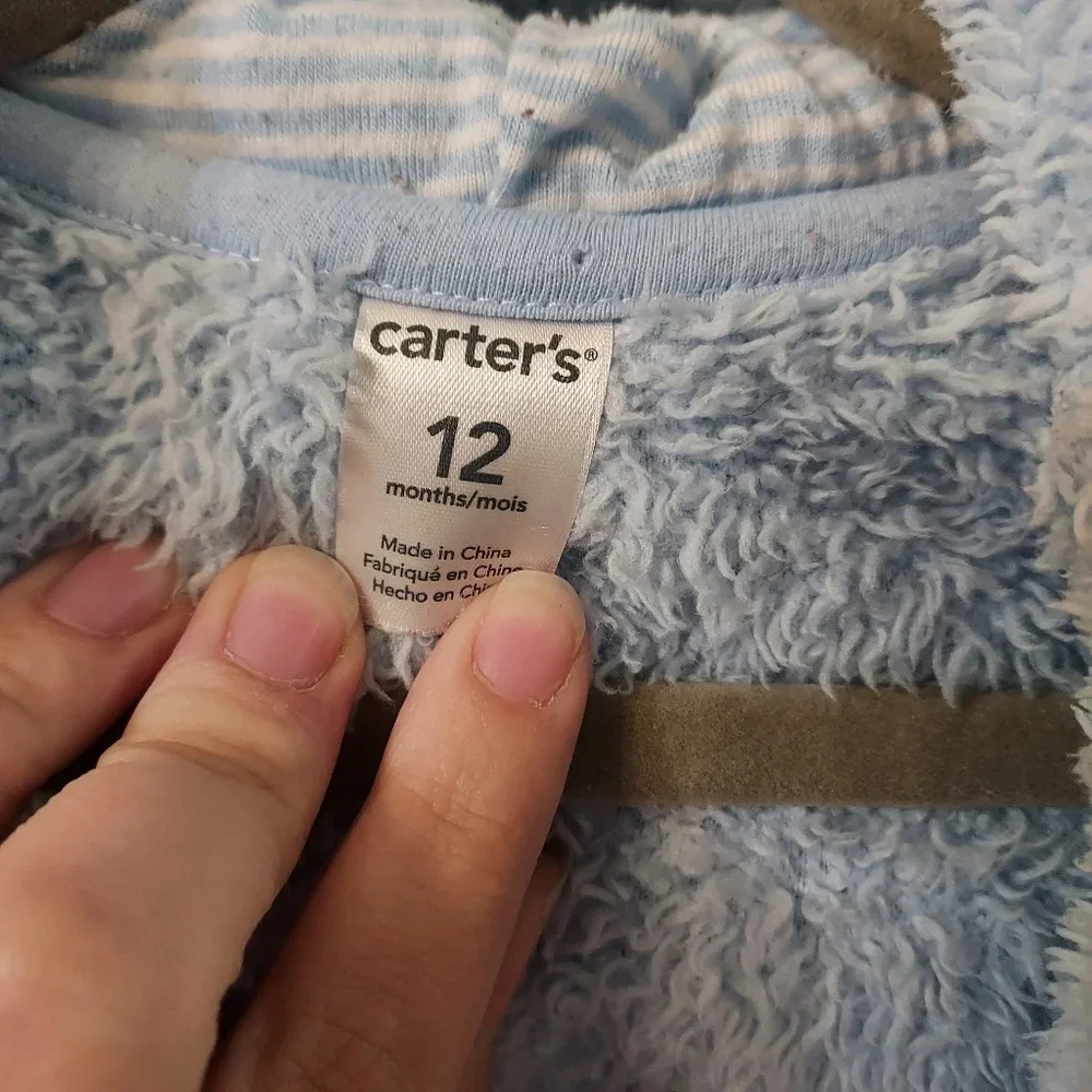 Carter's Baby Boy Blue Bear Sherpa Hooded Jacket Zip in Size 12M